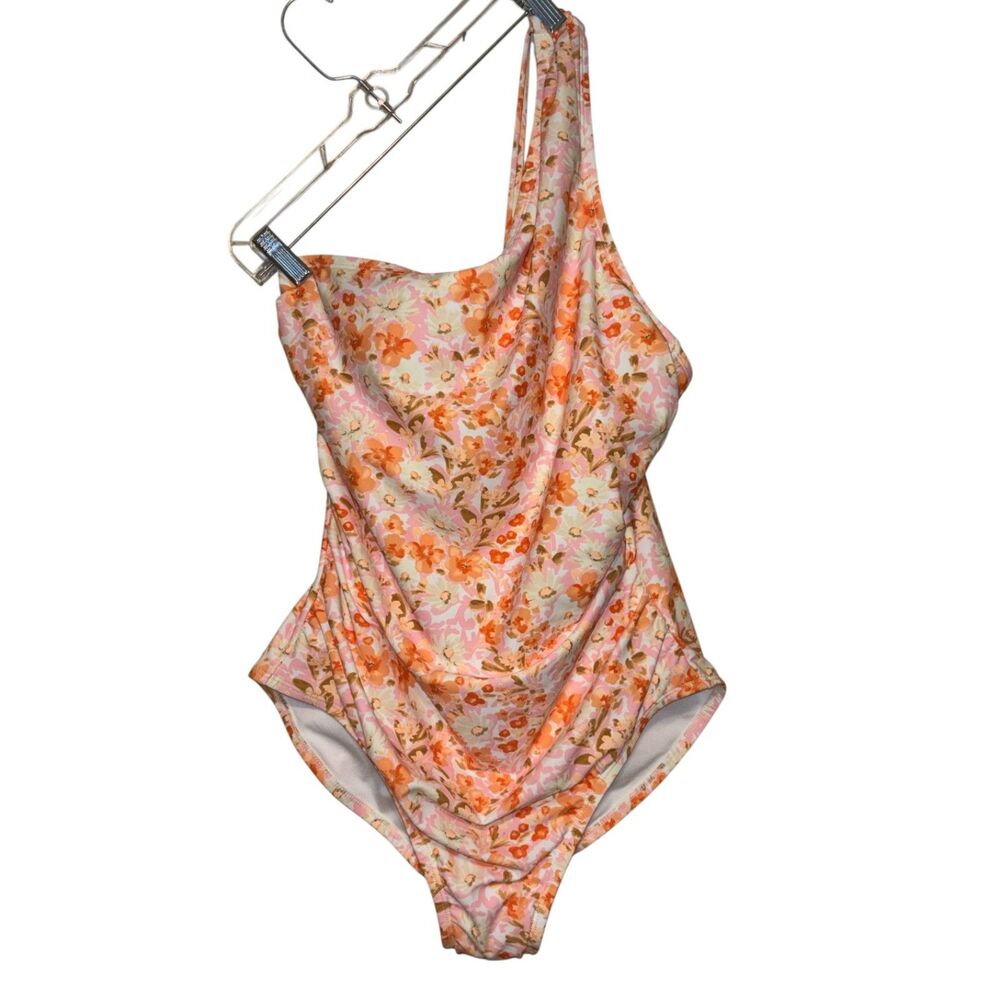 Kona Sol Floral One Piece Swimsuit Large Ruched